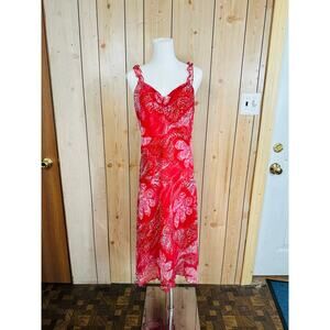 adorable vintage retro y2k red/pink leopard polka dot midi sundress silky 10